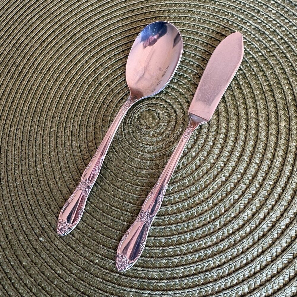 Butter Knife & Sugar Spoon Oneida Fenway Wm A Rogers Daydream Stainless Flatware